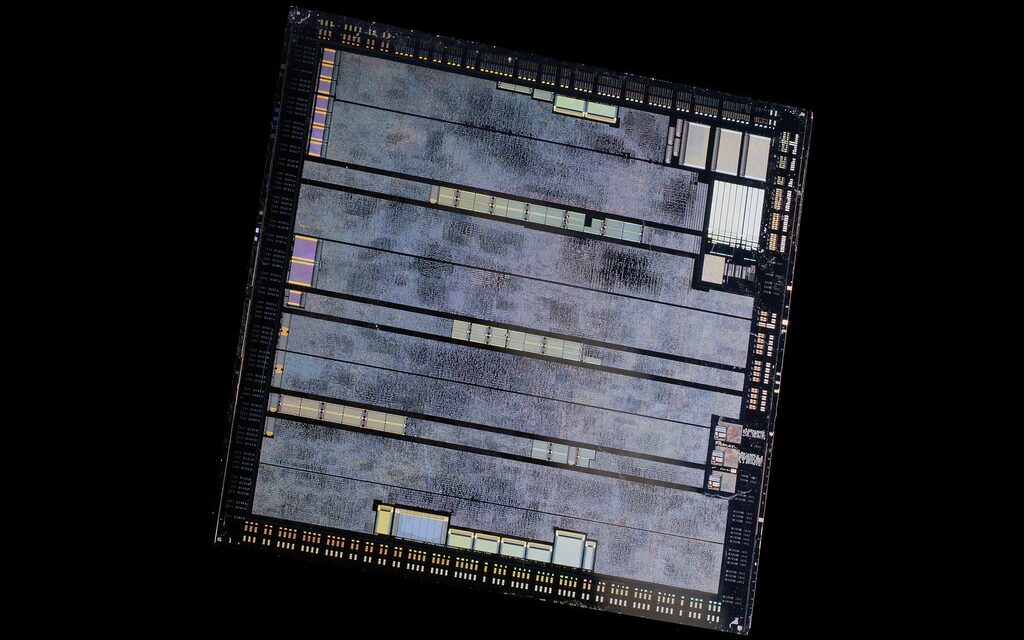 Back side of a chip die photographed on black